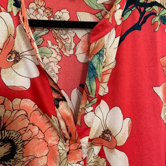 Natori Floral Caftan Nightgown Housedress Red Pockets Lounge Satin Size 2X - Picture 3 of 14